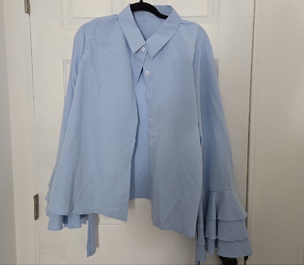 Light Blue Ruffle Sleeve Blouse